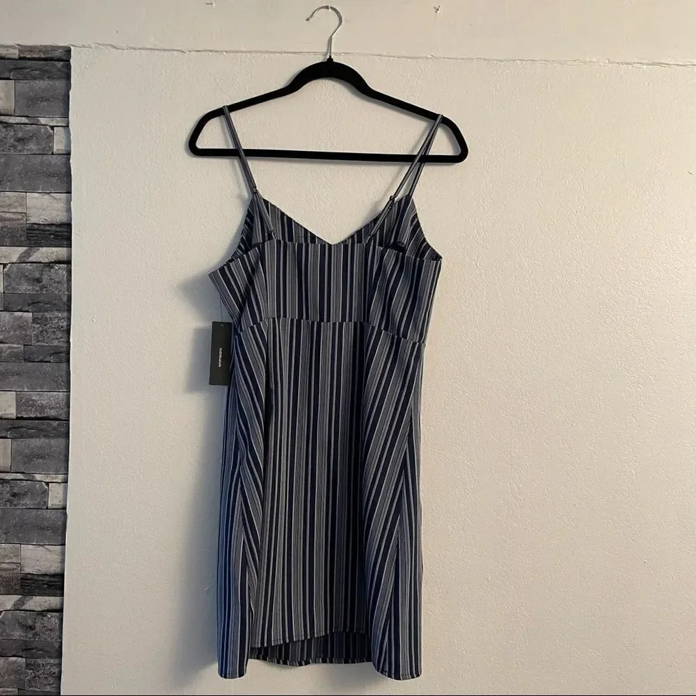 Navy Blue Striped Button-Front Mini Dress - Picture 11 of 14